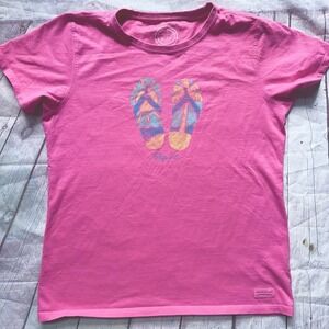NWOT Women’s Large Life Is Good SS Flip Flops Graphic TShirt